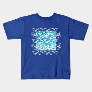 Paper Airplanes and Blue Sky with Clouds Kids T-Shirt